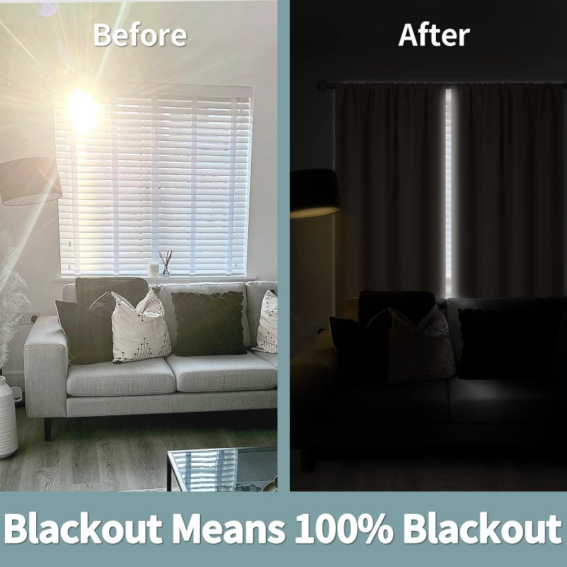 BGment Thermal Insulated 100% Blackout Curtains for Bedroom with Black Liner, Double Layer Full Room Darkening Noise Reducing Rod Pocket Curtain (52 x 54 Inch, Beige, 2 Panels) - Image 3